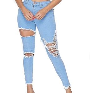 Vibrant High Waist Jeans Stretchy Ripped